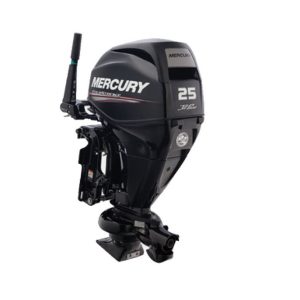 mercury 25hp jet outboard motor: tiller steer, electric start, 15 inch shaft